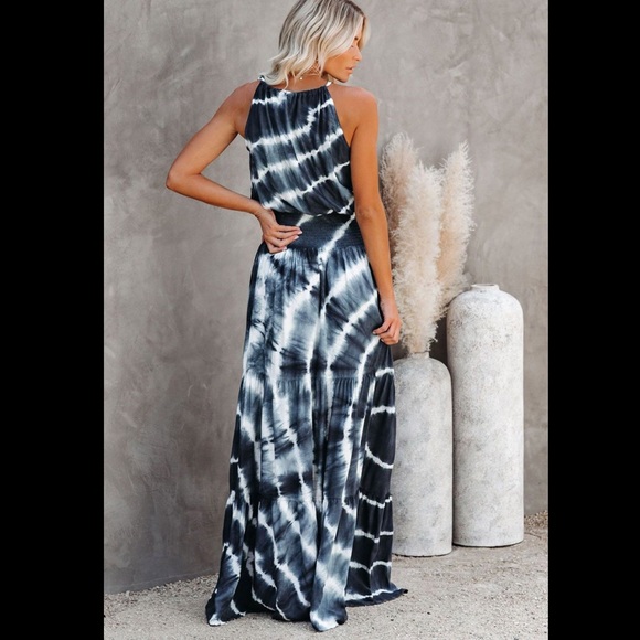 Blue Tie Dye Smocked Maxi - Picture 2 of 3